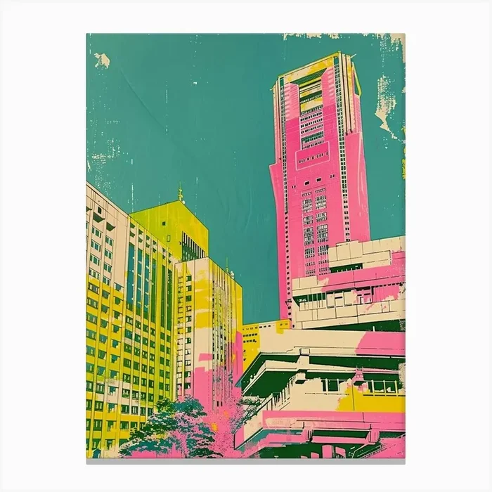 Japanese Retro Cityscape Silkscreen 3 Canvas Print by Japan Journey