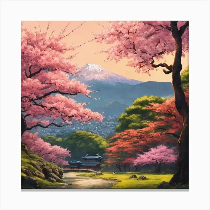 Japanese Sakura In Mountain 15 Canvas Print by Cats for you