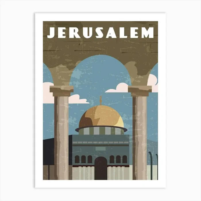 Jerusalem, Israel, Palestine – Retro travel minimalist poster Art Print by Synthwave1950