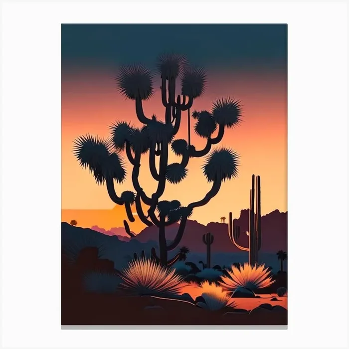 Joshua Tree At Dusk In Desert Retro Illustration (1) Canvas PrintAI by Arboreal Impressions