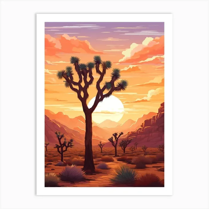Joshua Tree At Sunset In Nat Viga Style (3) Art PrintTP by TreeTopia Prints