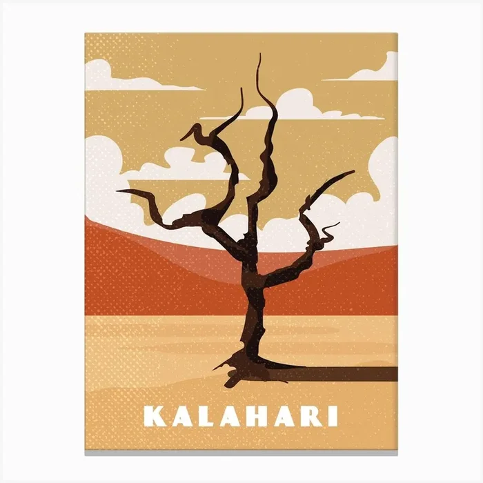 Kalahari desert. Botswana, Namibia — Retro travel minimalist poster Canvas Print by Synthwave1950