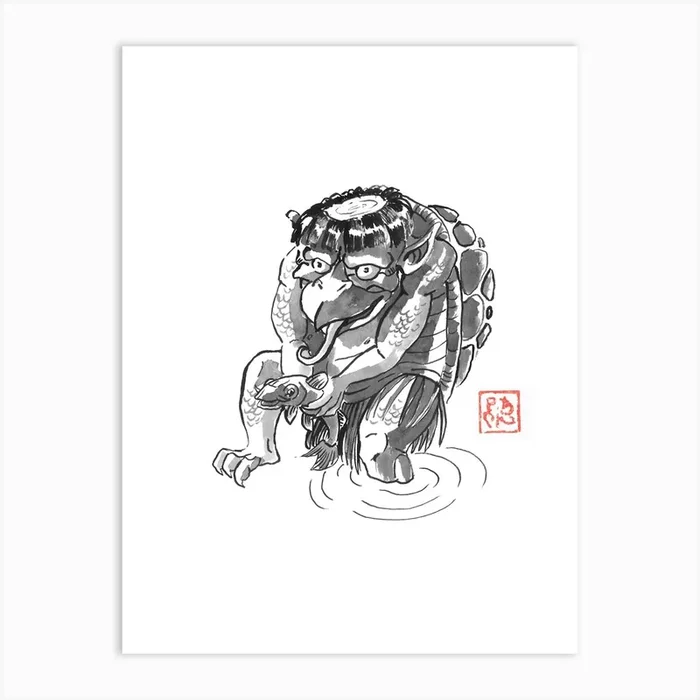 Kappa Yokai Art Print by Pechane Sumie