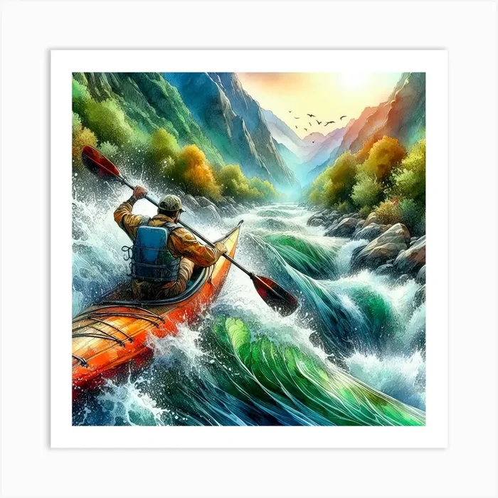 Kayaker In Rapids Art PrintV by viart.