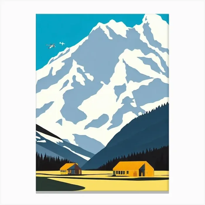 Kicking Horse, Canada Midcentury Vintage Skiing Poster Canvas Print by Piste Posters