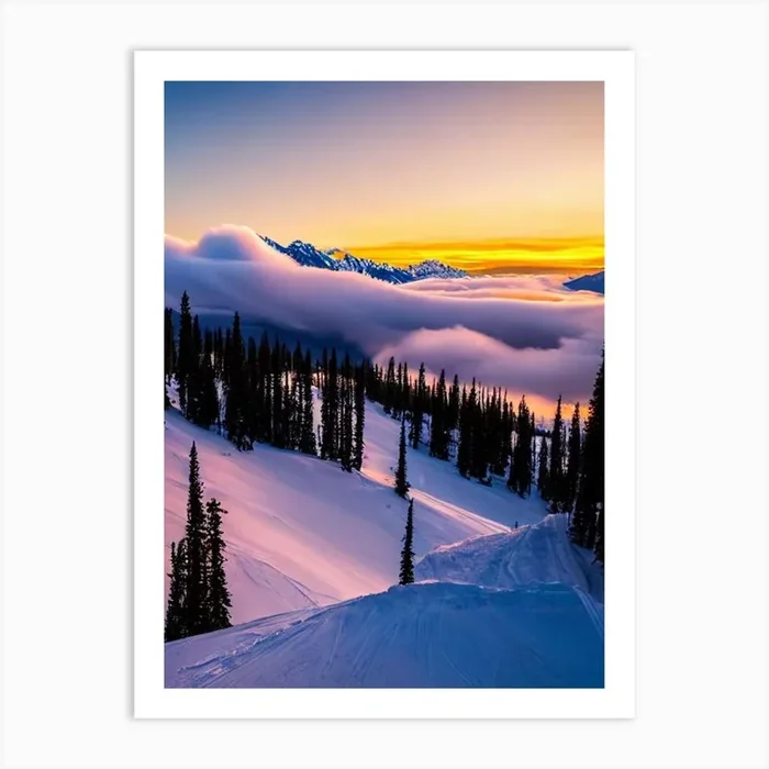 Kicking Horse, Canada Sunrise Skiing Poster Art Print by Piste Posters