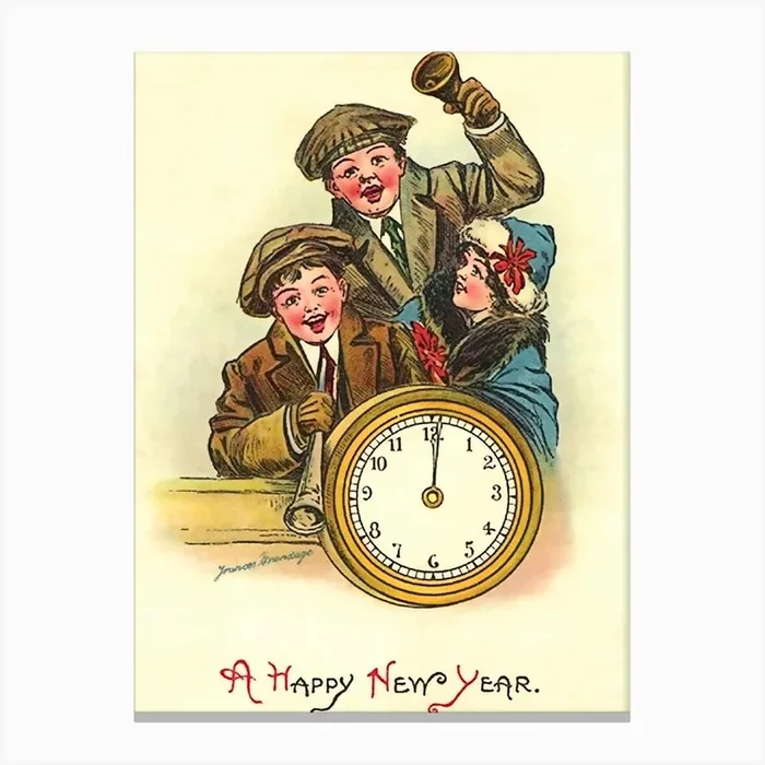Kids Behind A Watch Celebrating A New Year Canvas Print by Vintage Spirit