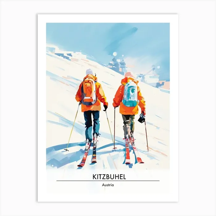 Kitzbuhel Austria, Ski Resort Poster Illustration 3 Art Print by Piste Posters