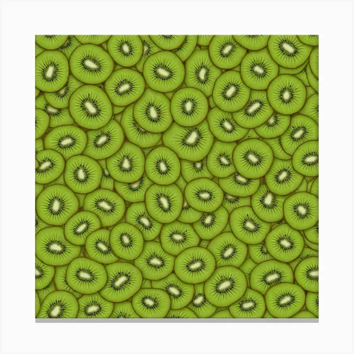 Kiwi Fruit Pattern Green Background Canvas Print by Etnousta