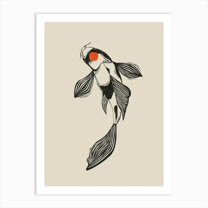 Koi Fish Linocut Style 1 Art Print by Indigo Rain