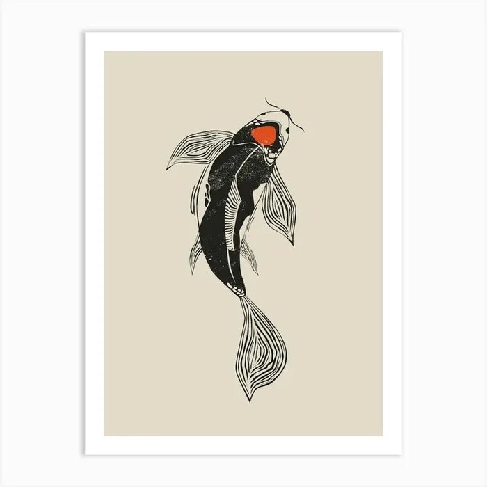 Koi Fish Linocut Style Art Print by Indigo Rain