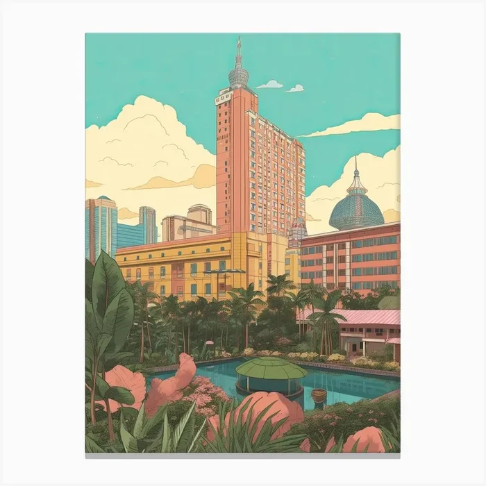Kuala Lumpur Malaysia Travel Illustration 1 Canvas Print by Fusion Designs