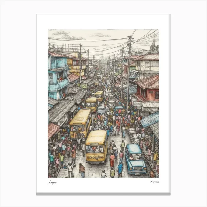 Lagos Nigeria Drawing Pencil Style 2 Travel Poster Canvas Print by Fusion Designs