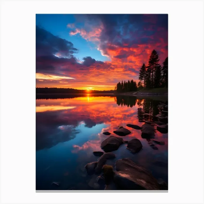 Lake Reflecting the vibrant Sky Canvas Print by drdigitaldesign