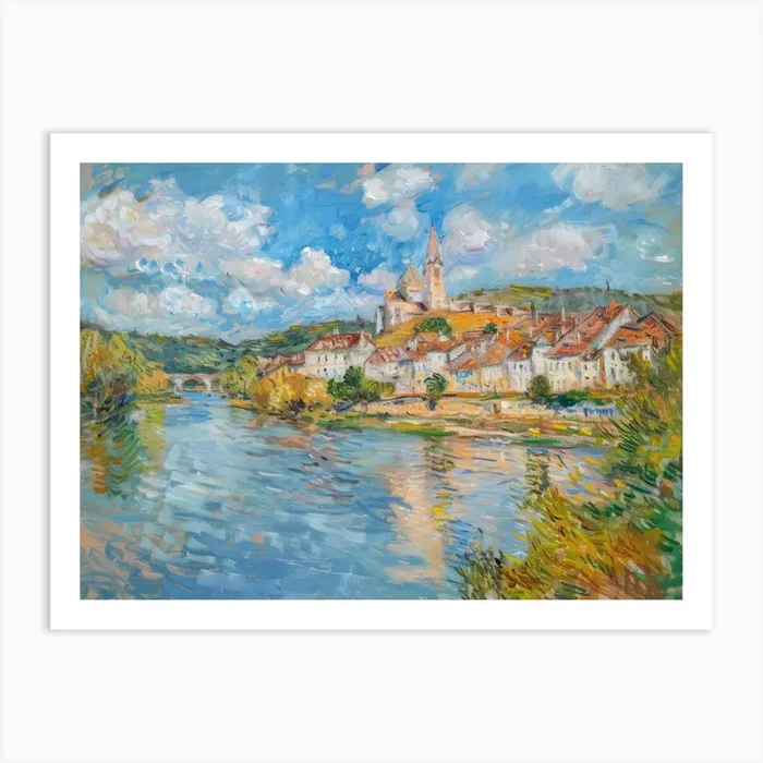 Lakeside Village Tapestry Painting Inspired By Paul Cezanne Art Print by ArtEra Creations