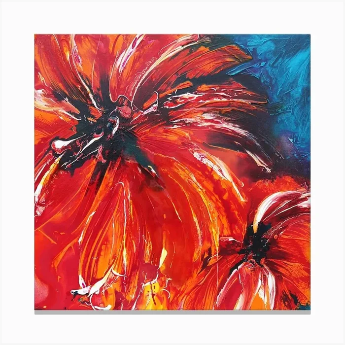 Large Orange Flower Painting Square Canvas Print by Françoise Wattré
