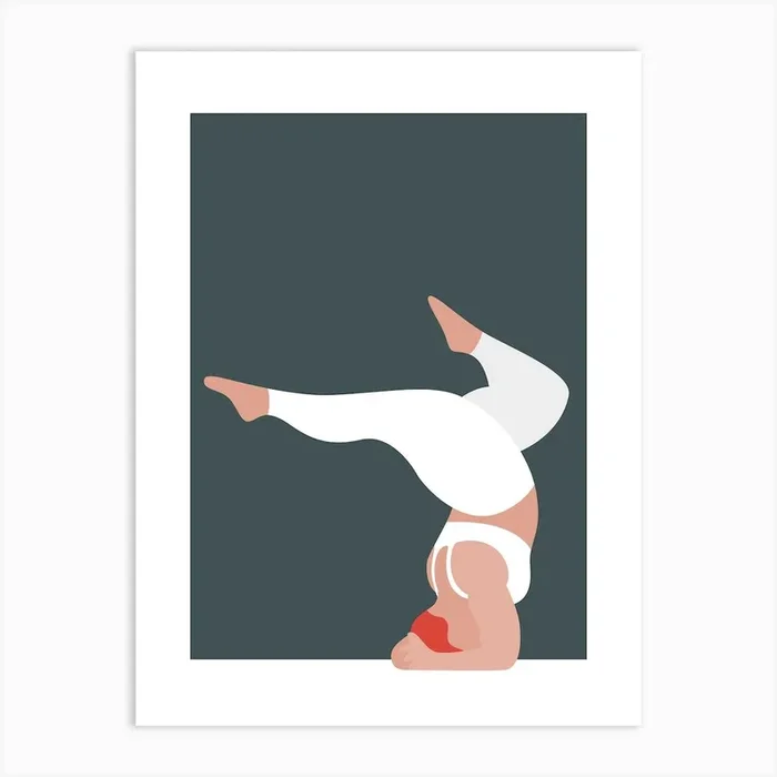 Large woman yoga pose in grey Art Print by Rocket Jack