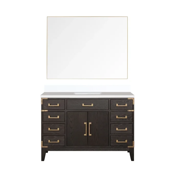 Laurel 48 in W x 22 in D Brown Oak Single Bath Vanity, Cultured Marble Top, and 46 in Mirror