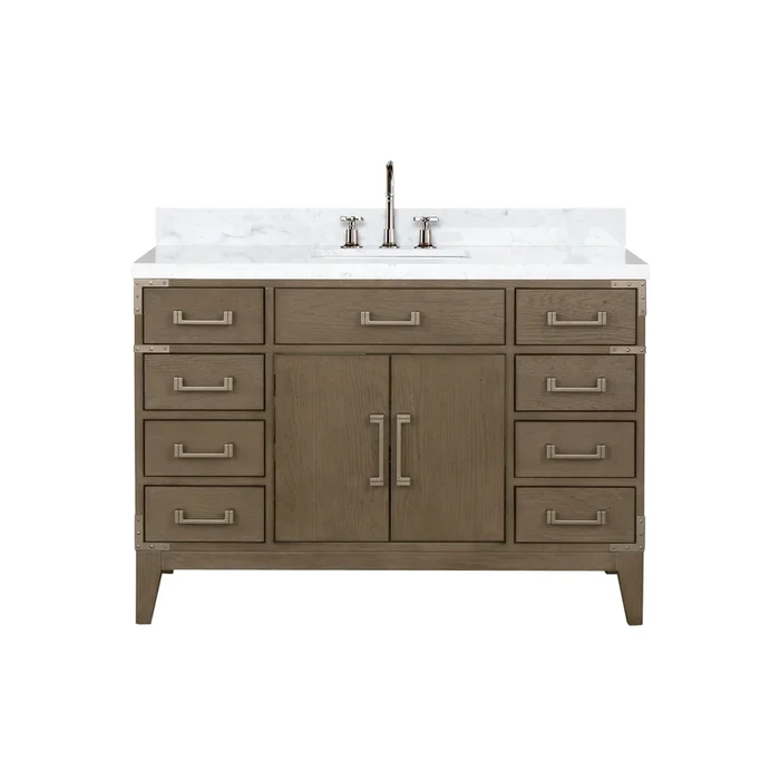 Laurel 48 in W x 22 in D Grey Oak Single Bath Vanity, Carrara Marble Top, and Faucet Set