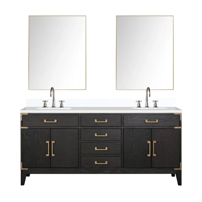 Laurel 72 in W x 22 in D Black Oak Double Bath Vanity, Cultured Marble Top, Faucet Set, and 34 in Mirrors