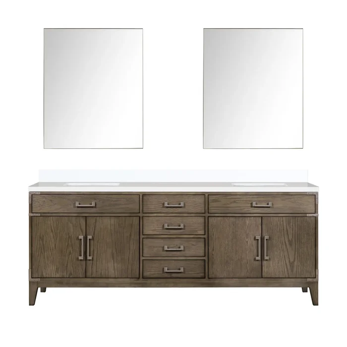 Laurel 84 in W x 22 in D Grey Oak Double Bath Vanity, Cultured Marble Top, and 36 in Mirrors