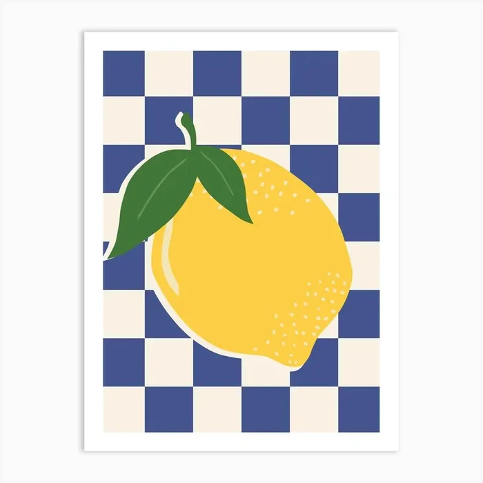 Lemon Checkerboard Blue Art PrintDR by Daily Regina Designs