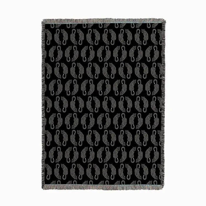 Leopard Patter White On Black Woven Throw by Bethany Illustrations