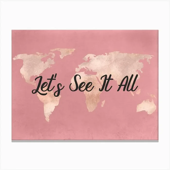 Let’s See It All – Rose Gold World Map Canvas PrintN by NatureMagick