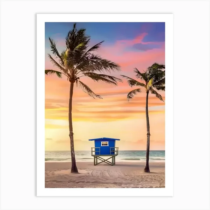 Lifeguard Tower At Sunset Art PrintA by ArtMart