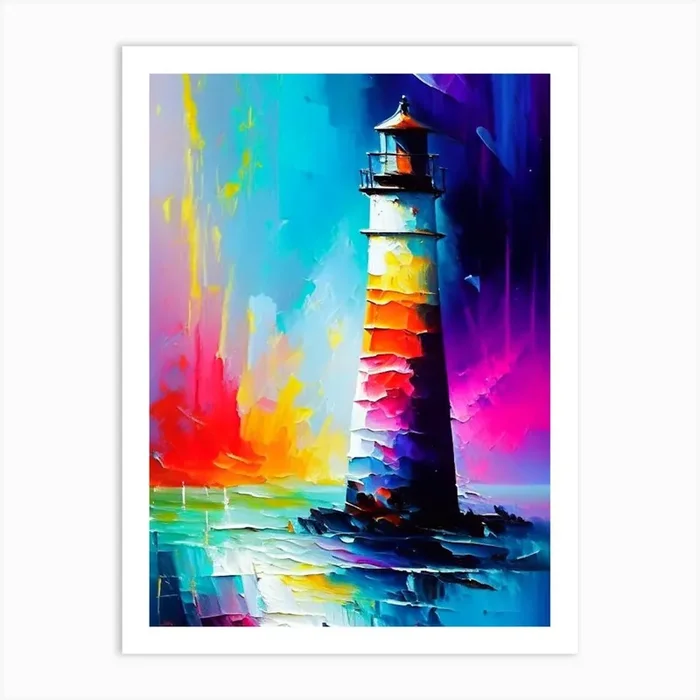 Lighthouse Waterscape Bright Abstract 2 Art PrintHH by Hydro Hues