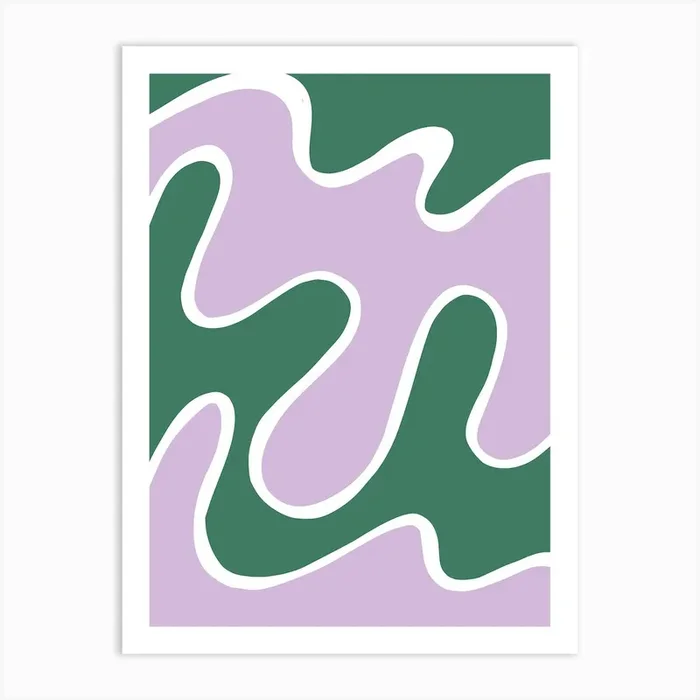 Lilac and Green Waves Art Print by TheThursdayStudio