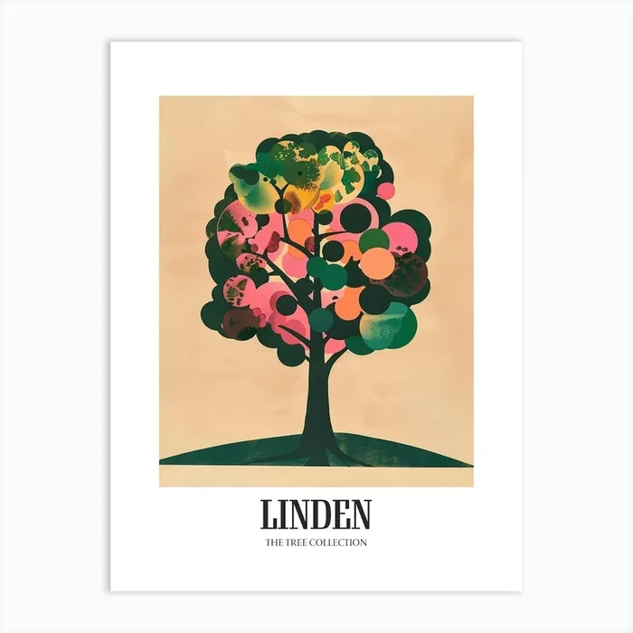 Linden Tree Colourful Illustration 3 Poster Art Print by Bough And Bloom Artistry