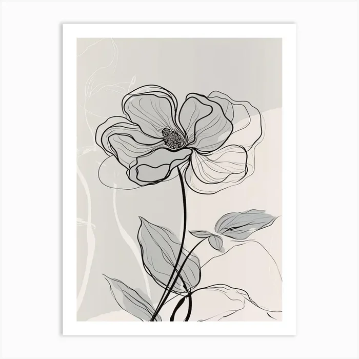Line Art Orchids Flowers Illustration Neutral 10 Art Print by Fusion Designs