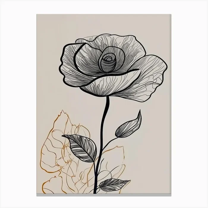 Line Art Roses Flowers Illustration Neutral 17 Canvas Print by Fusion Designs