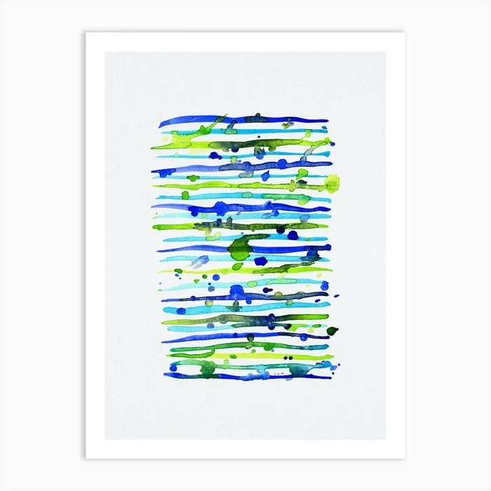Line Splatter Blue Green Watercolor 2 Art Print by Shelworks Stationery