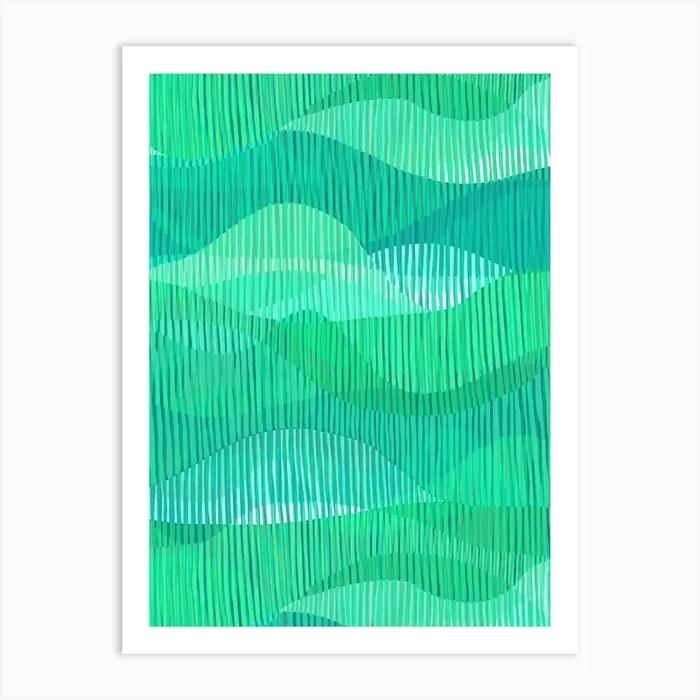 Linear Waves – Emerald Art Print by Rachel Parker Designs