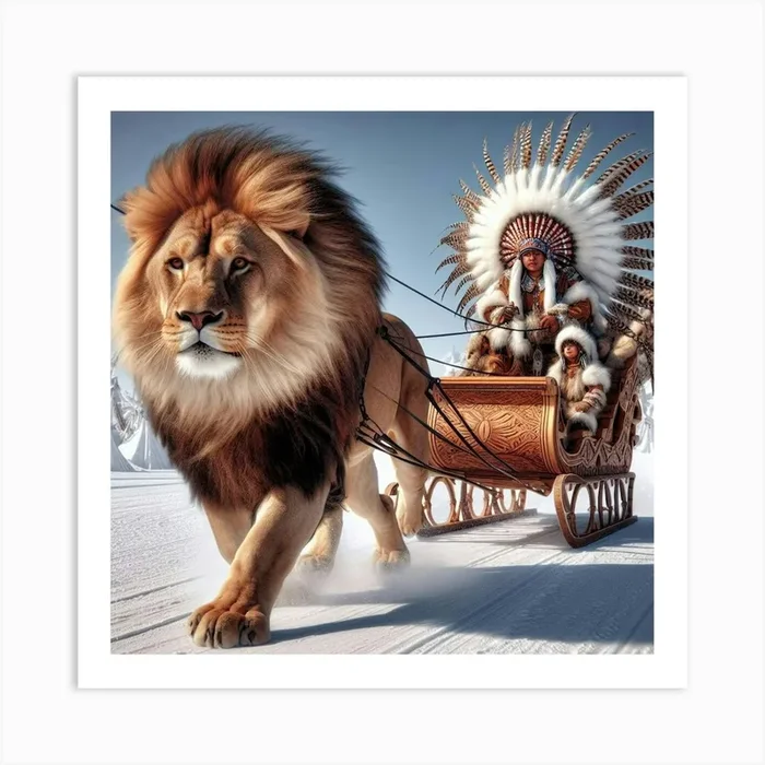 Lion And Sleigh Art PrintI by IMagine