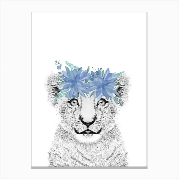 Lion Cub with flower crown kids baby Canvas Print by TheThursdayStudio
