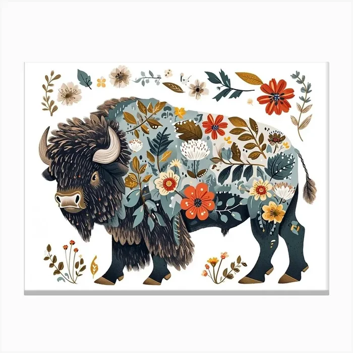 Little Floral Bison 4 Canvas Print by Scribble Studio