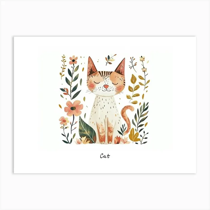 Little Floral Cat 5 Poster Art Print by Scribble Studio