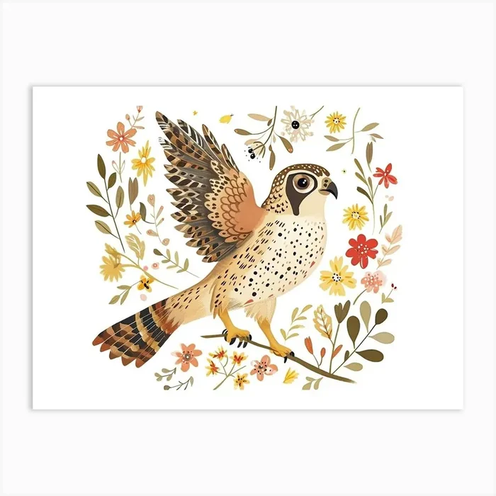 Little Floral Falcon 1 Art Print by Scribble Studio