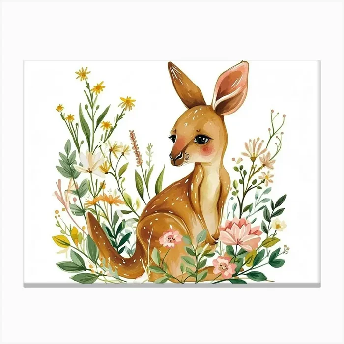 Little Floral Kangaroo 1 Canvas Print by Scribble Studio