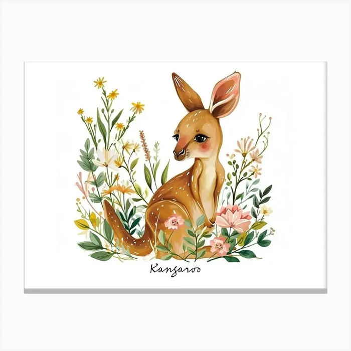 Little Floral Kangaroo 1 Poster Canvas Print by Scribble Studio