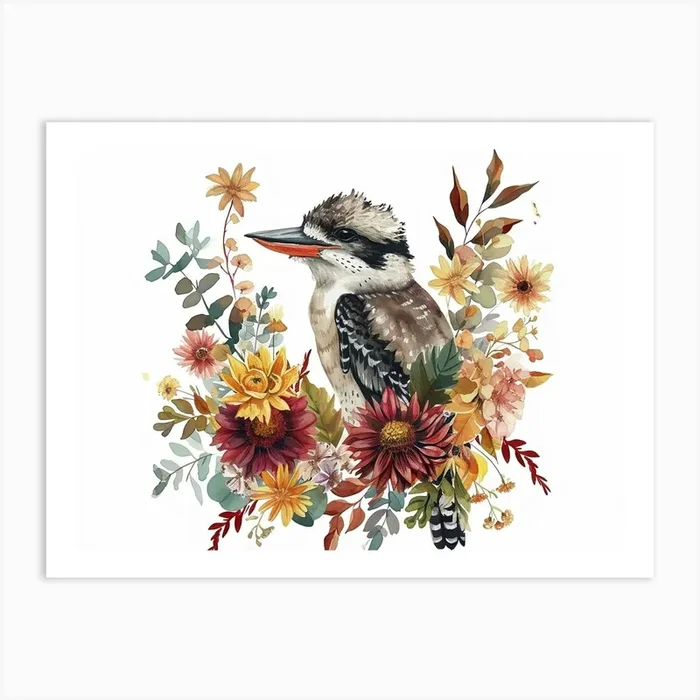 Little Floral Kookaburra 3 Art Print by Scribble Studio