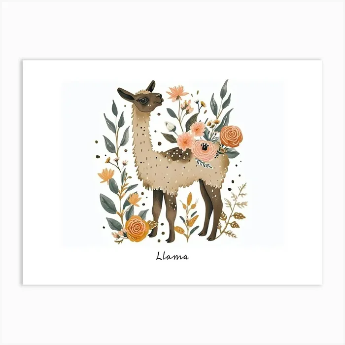 Little Floral Llama 2 Poster Art Print by Scribble Studio