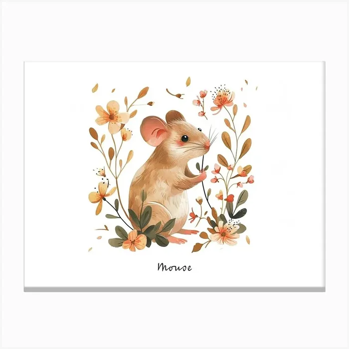 Little Floral Mouse 1 Poster Canvas Print by Scribble Studio
