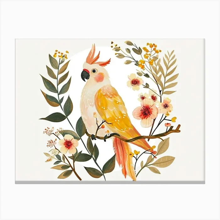 Little Floral Parrot 1 Canvas Print by Scribble Studio