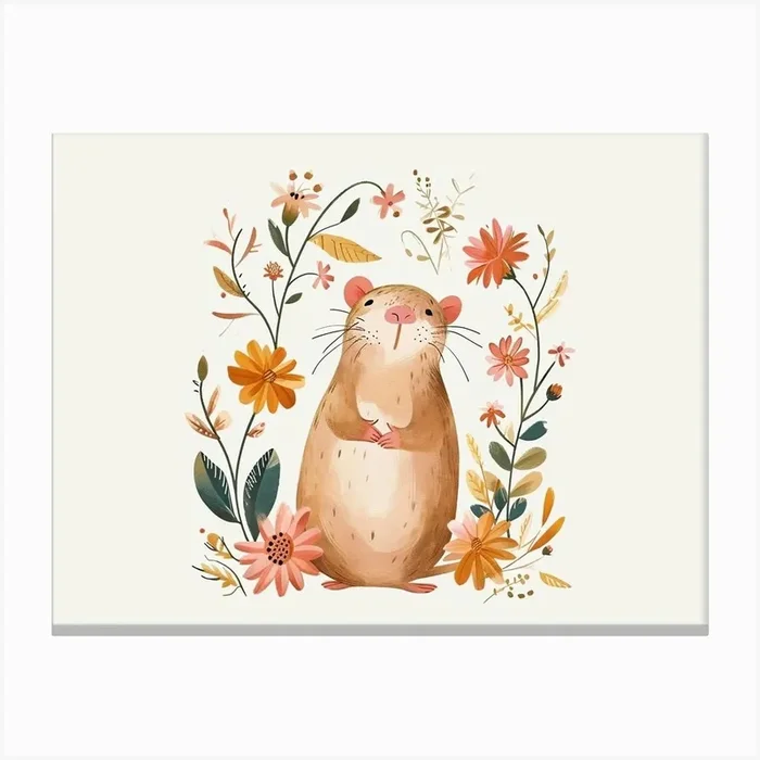 Little Floral Rat 3 Canvas Print by Scribble Studio