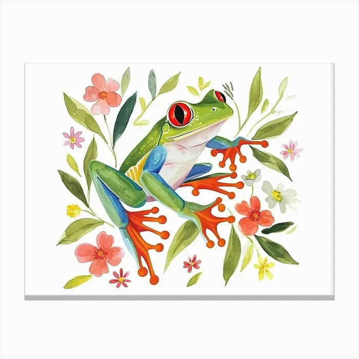 Little Floral Red Eyed Tree Frog 2 Canvas Print by Scribble Studio