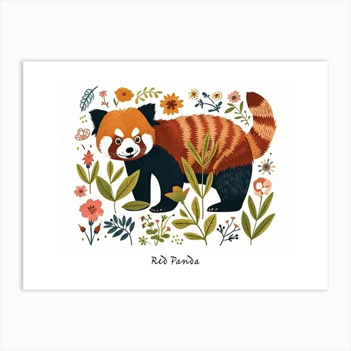 Little Floral Red Panda 2 Poster Art Print by Scribble Studio
